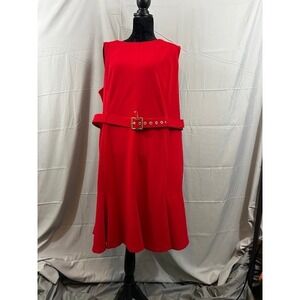 Calvin Klein Women's Red Sleeveless Belted Sheath Dress 20W NWT Career